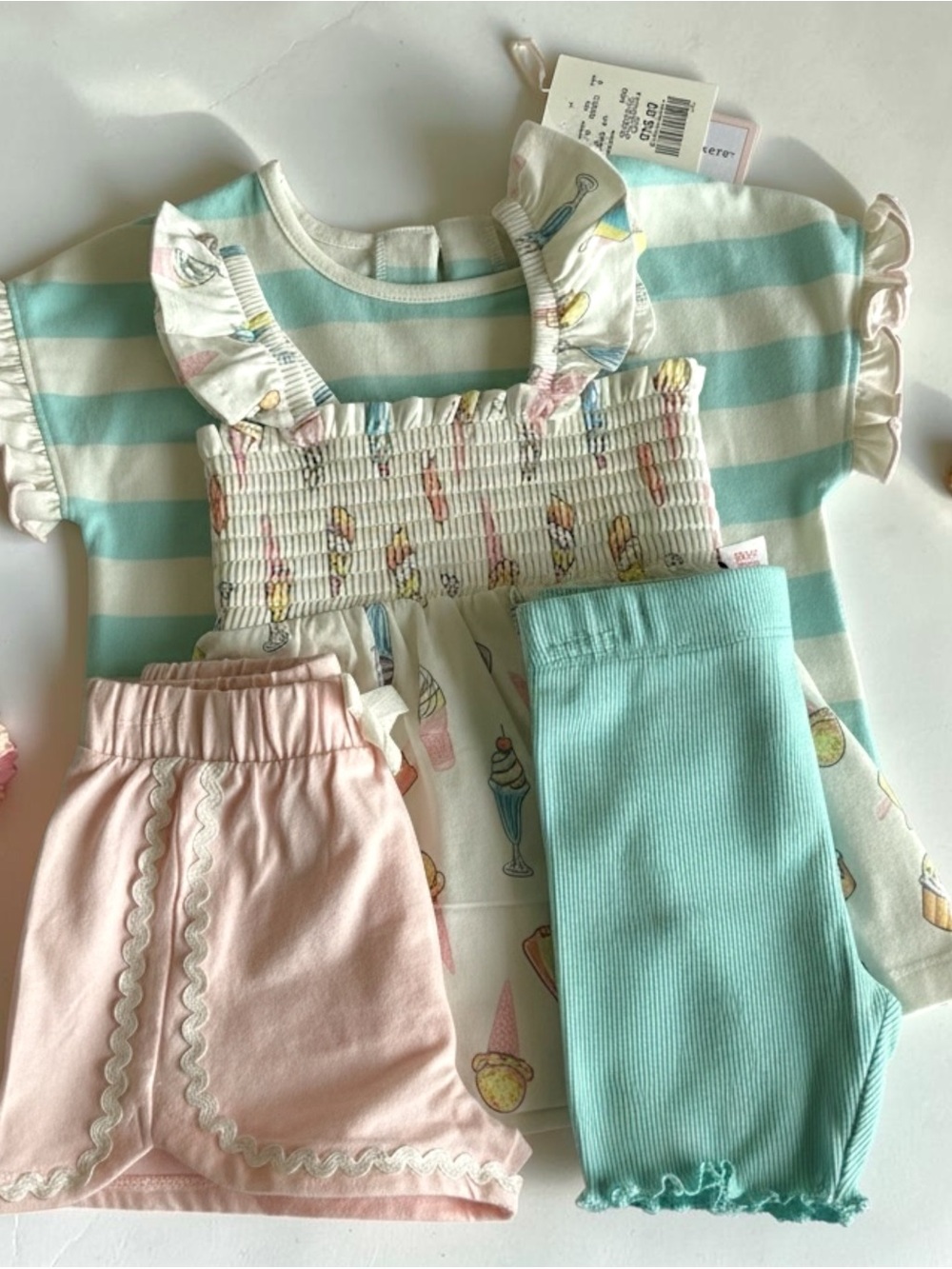 NWT Cupcakes and Cashmere Girls Pastel Stripe & Sweets 4pc Set, 18M